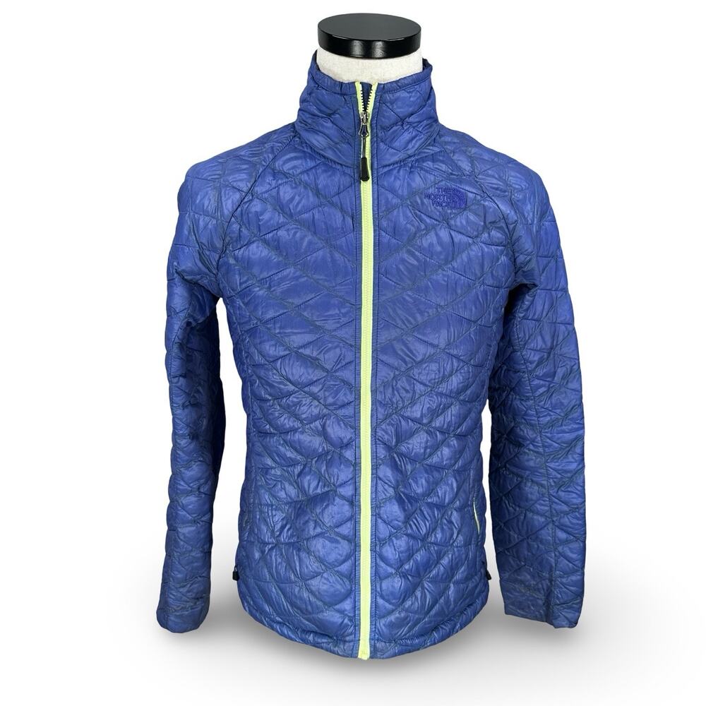 The North Face Thermoball Jacket Women Small Blue Puffer Quilted Winter Full Zip